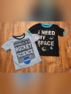 Lot of 2 Young & Awesome Boys Outer Space T-Shirts Size 2T